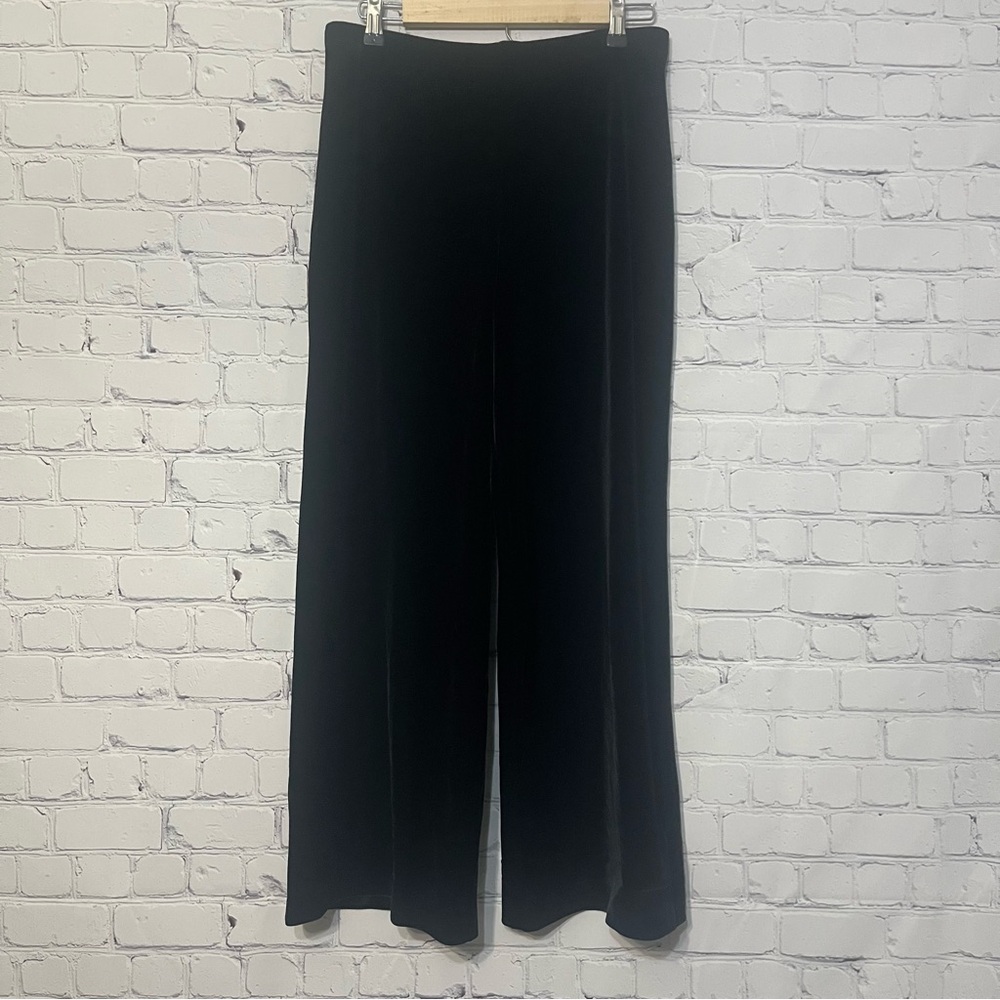 Tadashi Collection Elegant Black Velvet Wide-Leg Pants Size Large Classic